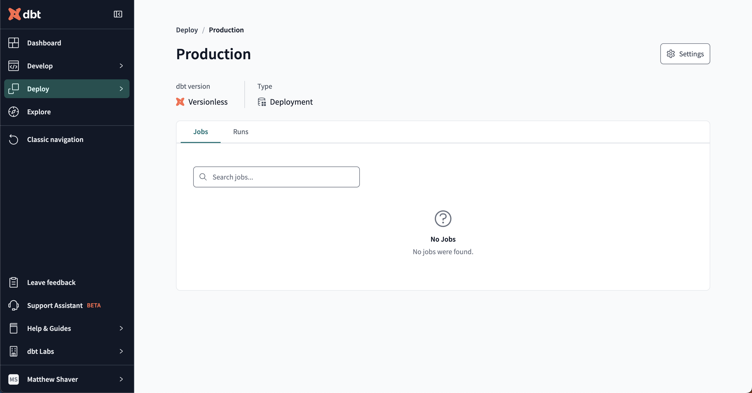 The Production environment landing page with read-only access. The Production environment landing page with read-only access.